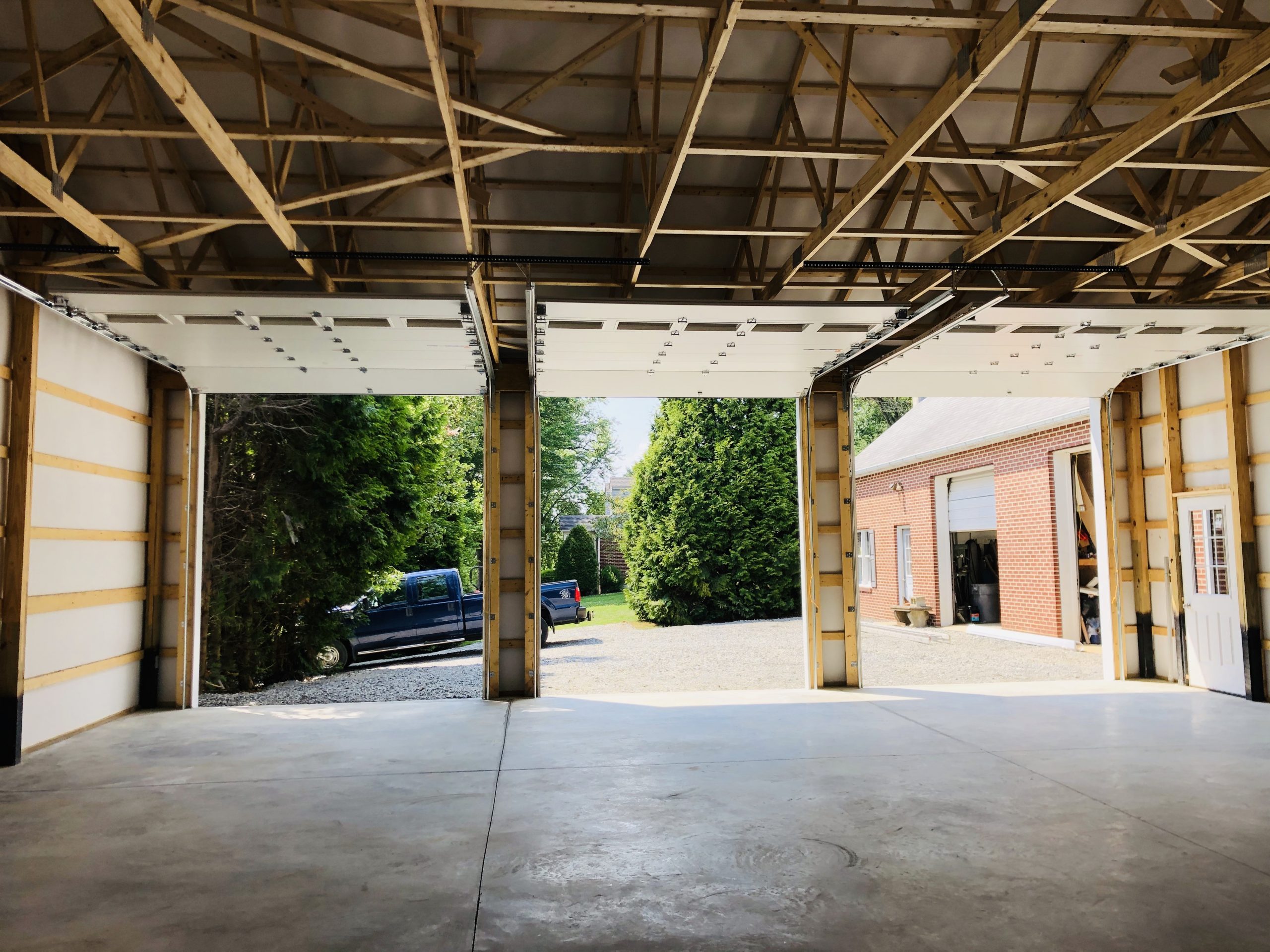 three car pole garage in construction