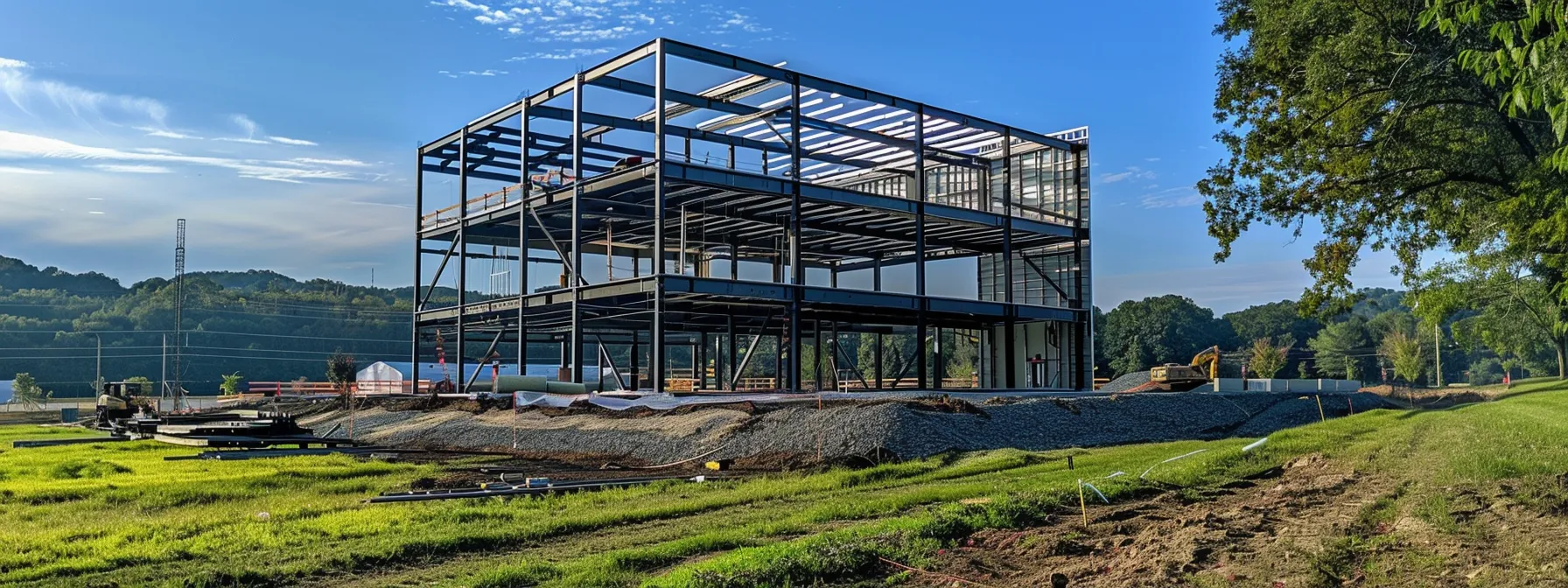 a steel frame building under construction in south charleston, wv with financing provided by fetterline.