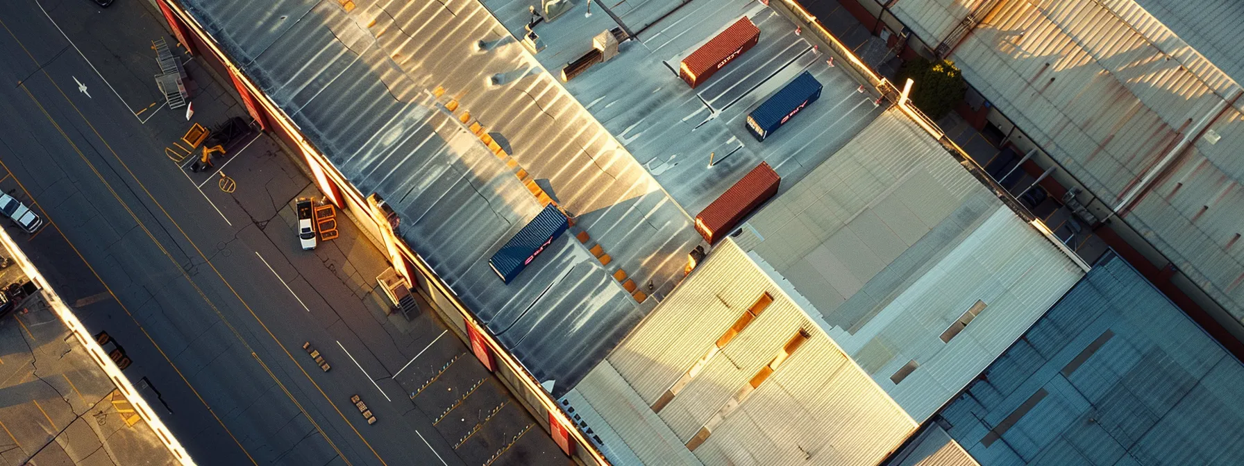 aerial view of a large warehouse building in charleston, wv.