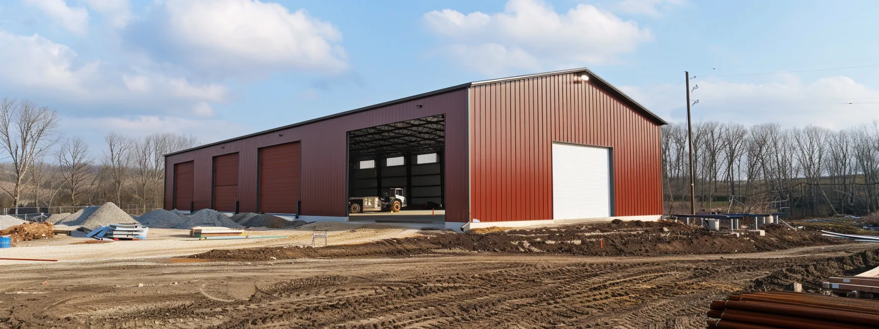 a sturdy steel building being expertly installed in charleston, wv, by fetterline pole buildings.